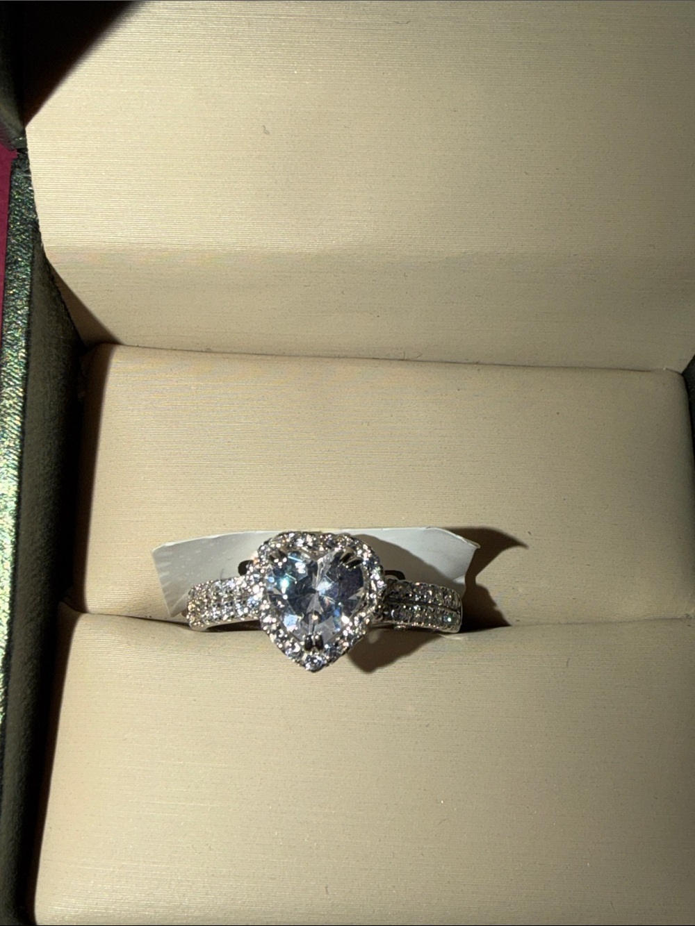 Heart Halo Solitaire Ring in Silver with Crystal Stone 925 Sterling silver